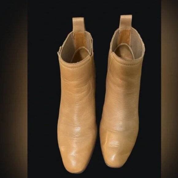 Lucky Brand Brown Tan Ilisse Leather Ankle Bootie Cowboy Slip On - Picture 2 of 16